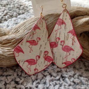 Leather pink flamingo dangle earrings NEW